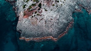 ocean, coast, top view, water, stones