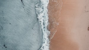 ocean, coast, top view, surf, wave, sand - wallpapers, picture