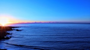 ocean, horizon, sky, sunset