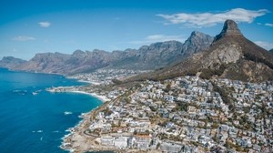 ocean, city, coast, top view, cliffs, south africa