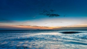 océano, mar, horizonte, puesta de sol, costa, surf, cielo