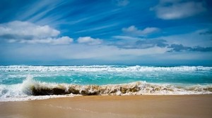 valtameri, meri, lahti, aallot, sininen vesi, rannikko, ranta - wallpapers, picture