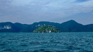 ocean, island, rocks, horizon, waves, ripples - wallpapers, picture