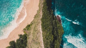 ocean, island, top view, surf, shore, greens - wallpapers, picture