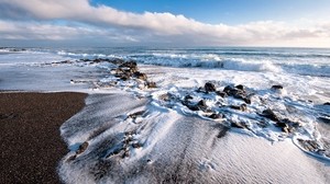 ocean, foam, wave, shore, sandy - wallpapers, picture