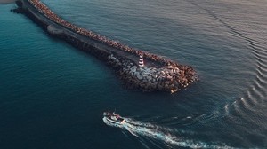 ocean, pier, top view, yacht, city