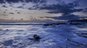 ocean, coast, stone, low tide, evening, landscape