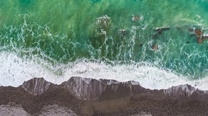 ocean, surf, top view, shore, wave, water - wallpapers, picture