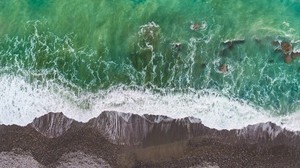 ocean, surf, top view, shore, wave, water