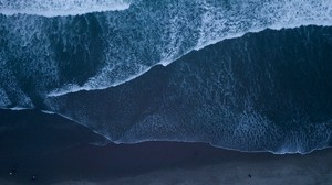 ocean, surf, top view, foam, waves, sand, shore - wallpapers, picture