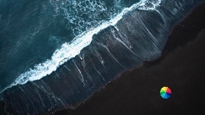 ocean, surf, waves, foam, umbrella, shore - wallpapers, picture