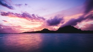 ocean, rocks, clouds, bora bora, french polynesia - wallpapers, picture