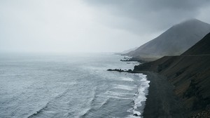 ocean, fog, sea, rocks, stones, pebbles