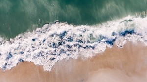ocean, top view, surf, sand, wave - wallpapers, picture