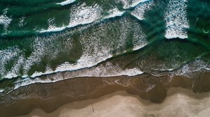 ocean, top view, surf, waves, shore, sand, foam - wallpapers, picture
