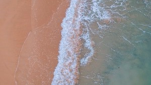 ocean, top view, water, sand, foam - wallpapers, picture