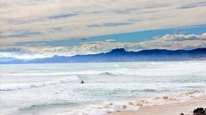 ocean, waves, shore, man, rowing