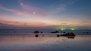 海洋，日落，海岸，地平线，泰国