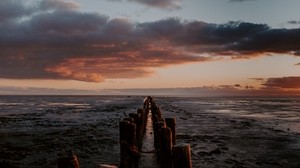 ocean, sunset, horizon, pier - wallpapers, picture