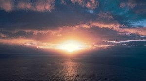 océano, puesta de sol, horizonte, cielo, nubes, luz solar, playa de newport, naranja, california