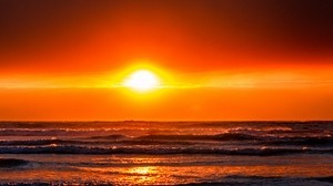 ocean, sunset, horizon, sky, waves - wallpapers, picture