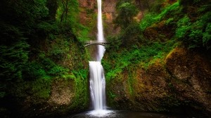オレゴン、滝、マルトノマ、アメリカ、渓谷、橋 - wallpapers, picture