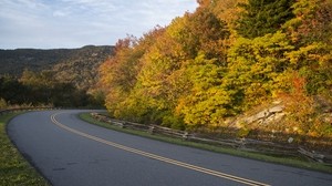 autumn, road, turn, marking - wallpapers, picture