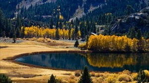 autumn, lake, trees, mountains