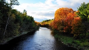 秋天，河流，树木，自然