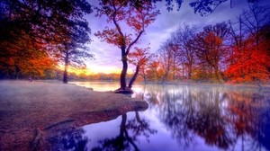 autumn, silence, trees, lake