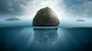island, skull, underwater, secrets - wallpapers, picture