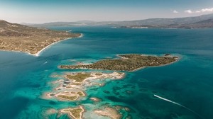 isla, mar, vista superior, agios constantinos, grecia