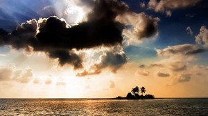 島、無人島、アウトライン、ヤシの木、空、雲、影 - wallpapers, picture