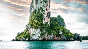 island, ocean, rock, vegetation - wallpapers, picture