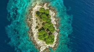 island, ocean, top view, water, trees - wallpapers, picture