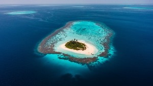 island, ocean, top view, water, beach