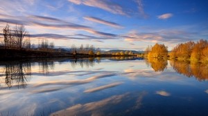 reflection, clouds, autumn, water, lake, trees, surface