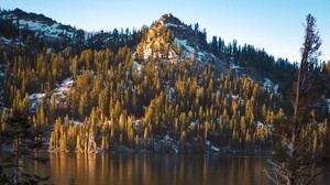 lake, trees, mountain, stones, shore - wallpapers, picture