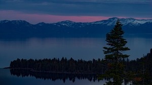 lake, trees, evening, south lake tahoe, usa