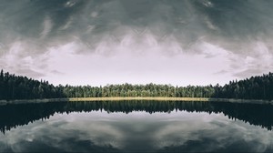 sjö, träd, reflektion, himmel