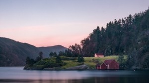 sjö, huset, tystnad, natur