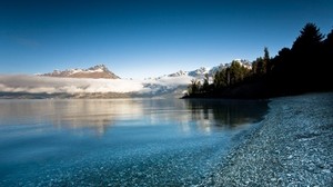 lake, mountains, shore, water, transparent, freshness