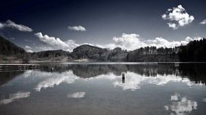 lake, mountains, black and white, serenity - wallpapers, picture