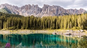Lago, montañas, árboles, paisaje, paisaje de montaña, Italia