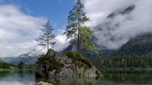 lake, mountains, tree, stones, Germany