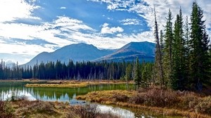 lake, mountains, trees