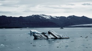 lake, mountains, ice, landscape, iceland