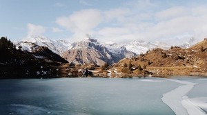 lake, mountains, ice, frozen, landscape