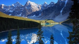 lake, mountains, forest, azure, shade, cool, coniferous