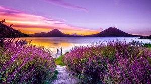 lake, mountains, loneliness, flowering, atitlan, guatemala - wallpapers, picture
